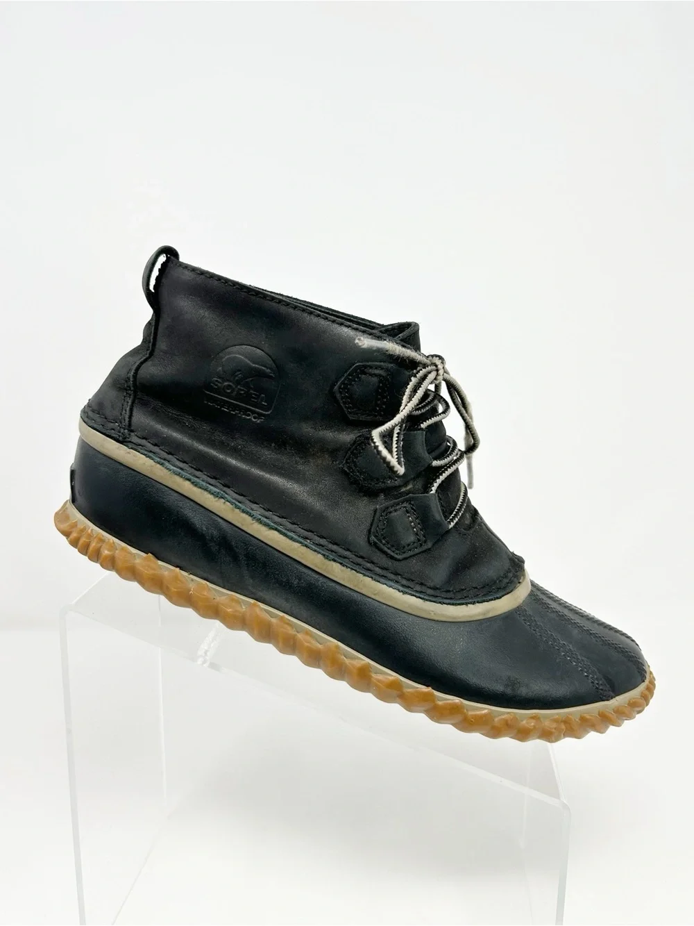 SOREL Duck Boots Black Waterproof Lace-Up Ankle Winter Rain Shoes Size 9.5